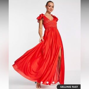ASOS DESIGN frill sleeve pleated maxi dress